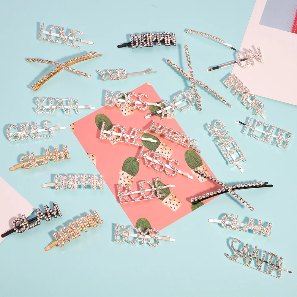 1 шт. заколки для волос с блестящими буквами блестящие стразы кристаллами зажимы