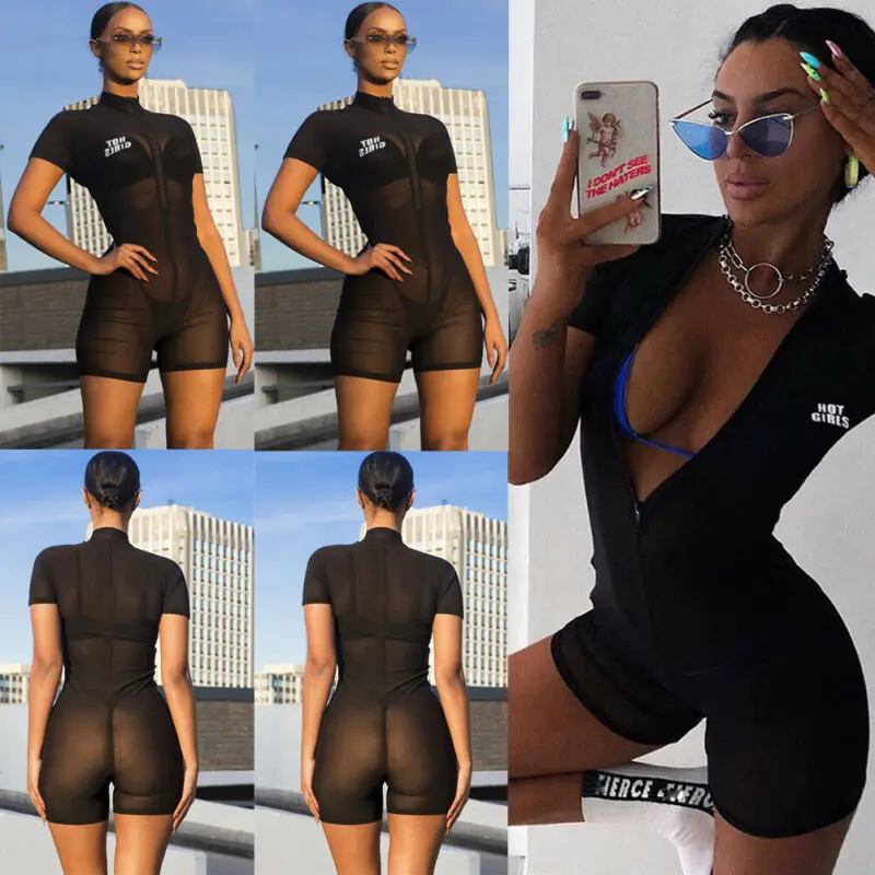 

New Women Ladies Sexy Transparent Bodysuit Clubwear Shorts Playsuit Bodycon Party Jumpsuit&Romper Trousers