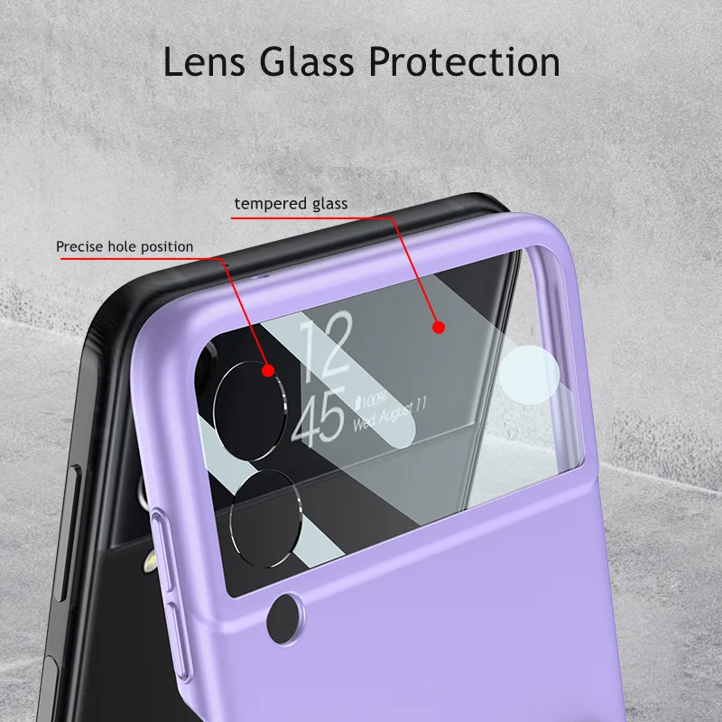 Case For Samsung Galaxy Z Flip 3 Case With Hand Strap Wristband Ultra Thin Hard Plastic Cover with Lens Protection Glass