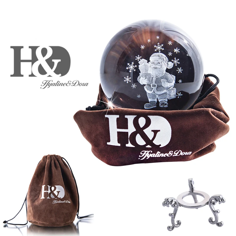 Santa Claus Gift H& D 60 мм/80 мм 3D лазерная гравировка шар Санта Клауса Коллекционная миниатюрная Сфера с металлической подставкой Рождественский подарок детский домашний декор - Цвет: Santa Claus Gift