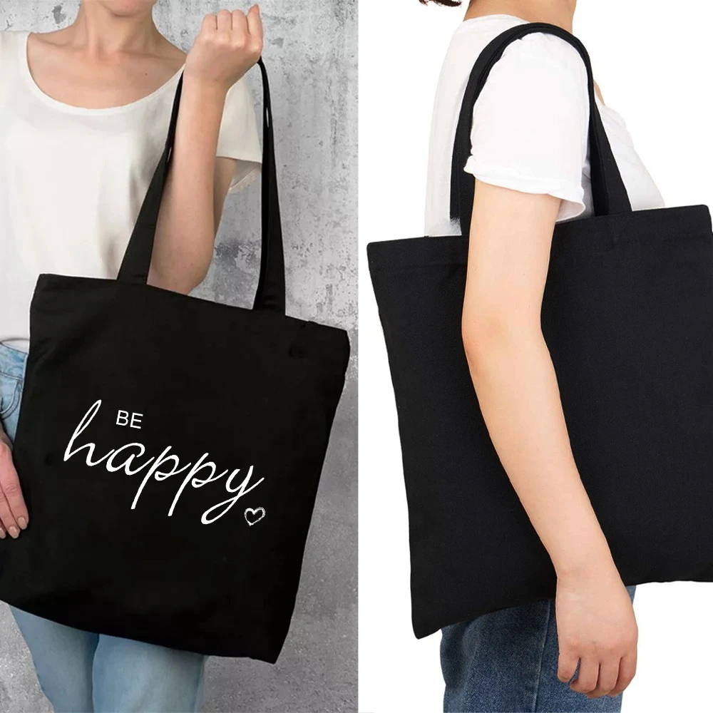 

Women's Shopper Shopping Bags Shoulder Messenger Large Capacity Wild Text Series Handbag Reusable Eco Canvas Grocery Tote Bag