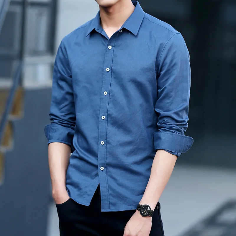 Рубашка MRMT мужская с длинным рукавом модная сорочка из хлопка и льна топ