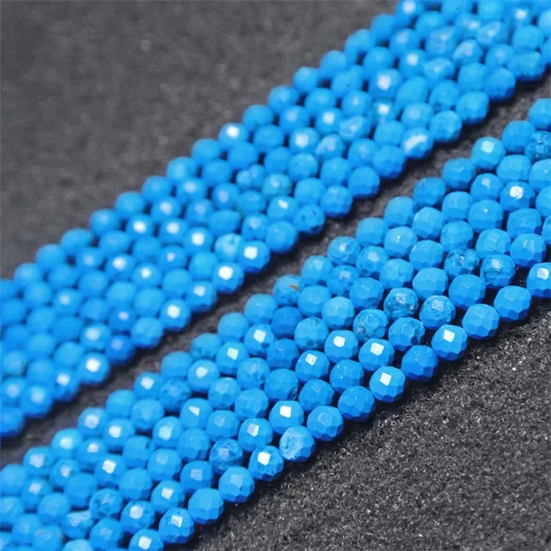 

2-4mm Natural Faceted Blue Turquoise round Stone Beads For DIY necklace bracelet jewelry making 15 "free delivery