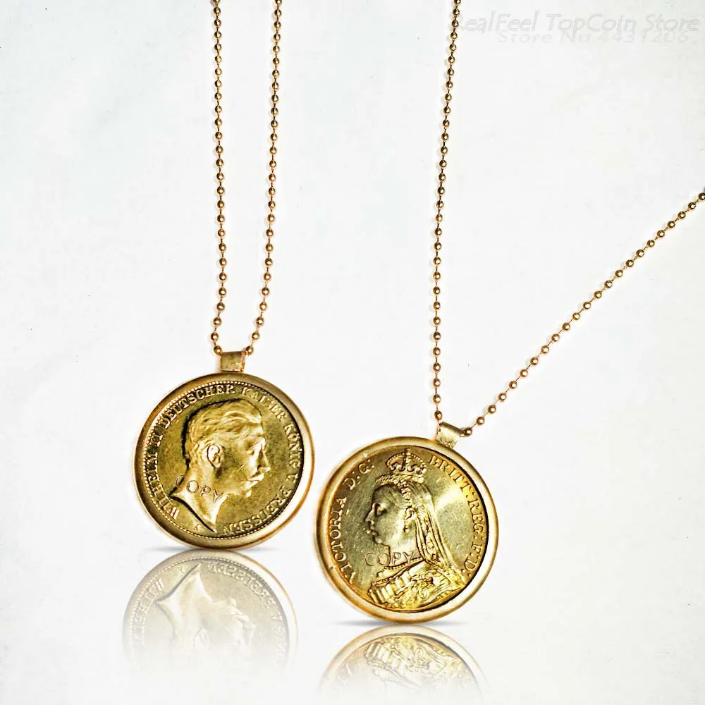 Золотое ожерелье 2 шт. подвеска в виде марка копия монет золотые монеты королевы