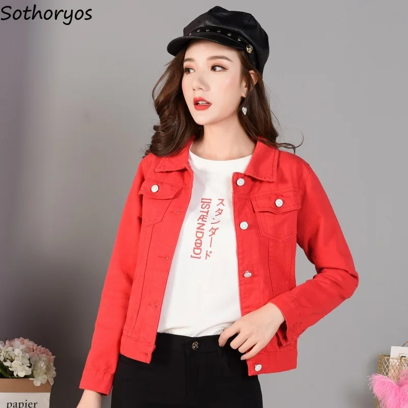 

Jackets Women All-match Simple Leisure Single Breasted Solid Womens Coats Korean Style Long Sleeve Turn-down Collar Females Coat