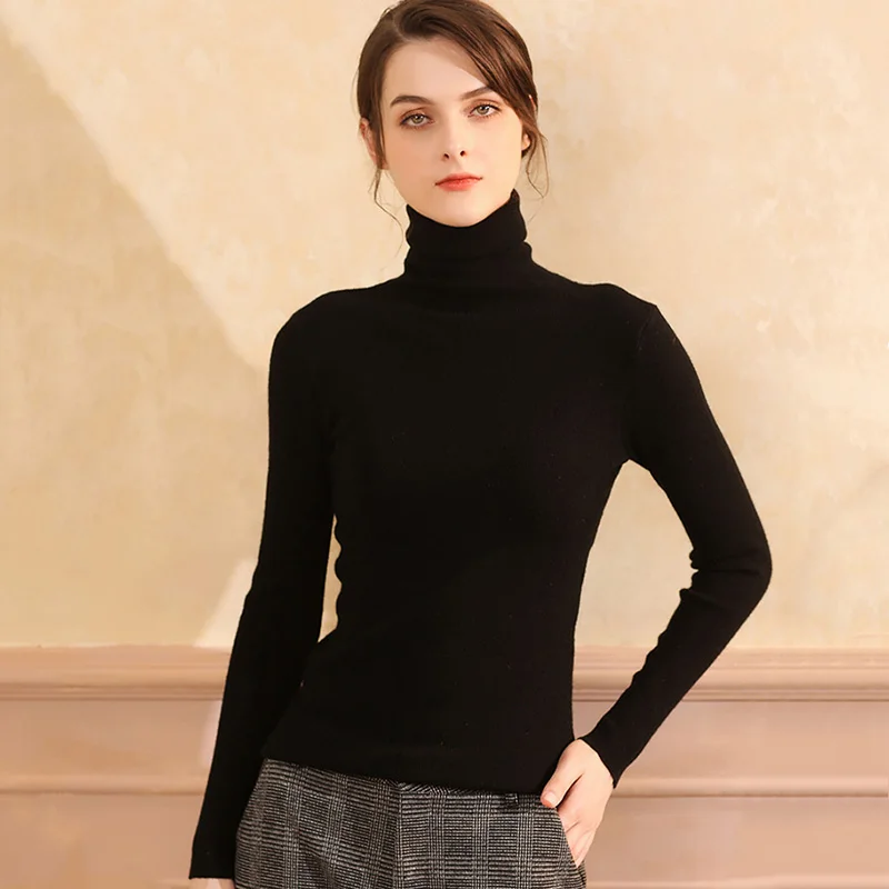 Зимний кашемировый свитер Женский облегающий вязаный джемпер с высоким