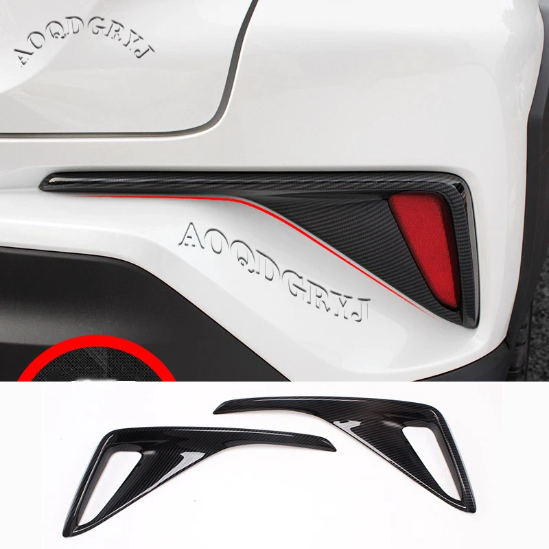 

For Toyota C-HR CHR 2018-2019 Carbon fiber Look ABS chrome Rear Bumper foglight lamp Moulding Cover Car Styling Accessories