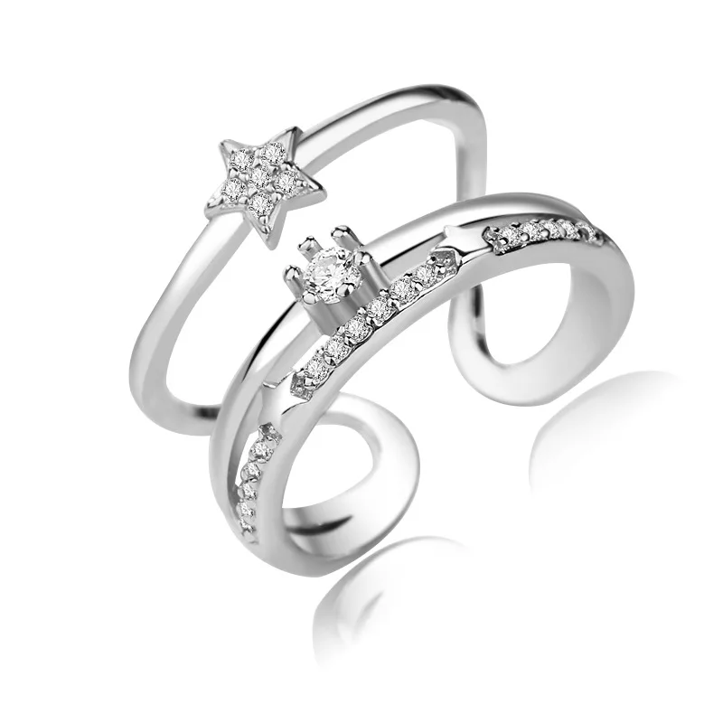 

Charm Female White Crystal Adjustable Ring Real 925 Sterling Silver Engagement Ring Cute Star Hollow Wedding Rings For Women