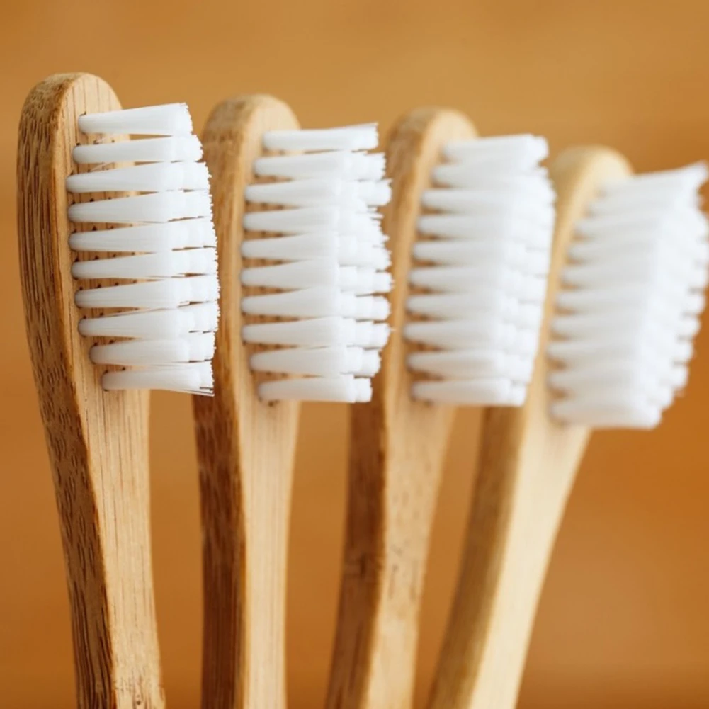 Бамбуковая биоразлагаемая зубная щетка средней твердости 10 шт. радужная для