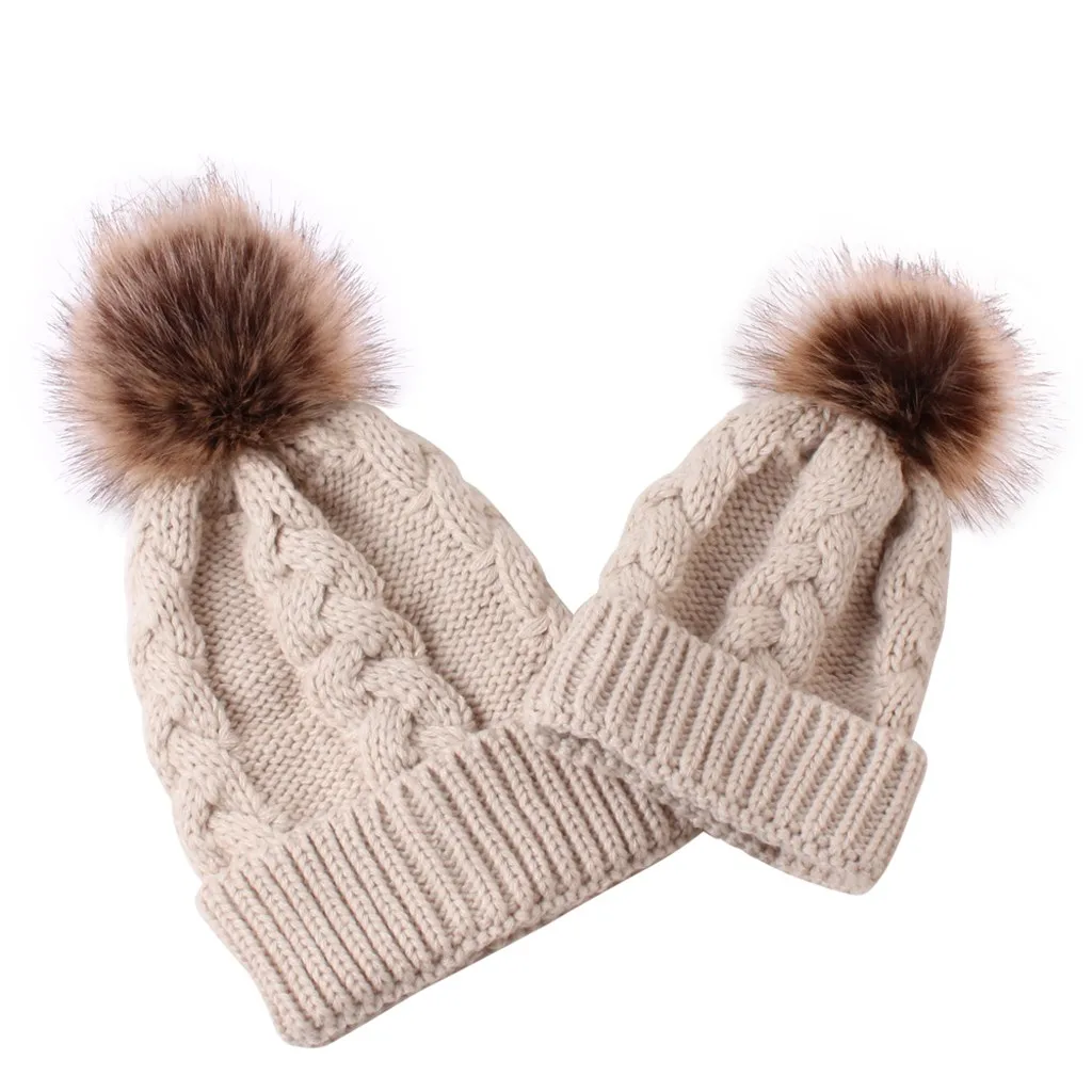 Теплая вязаная шапка для мамы и ребенка; одинаковая шапочка для всей семьи; детская шапка с помпонами; Модные Цветные шапки для мамы и ребенка; теплая зимняя шапка