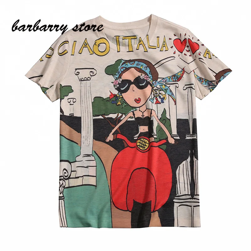 

21 Cartoon printed printing T-shirt spring summer high end fun design round neck short sleeve tops woman tshirts t shirt women