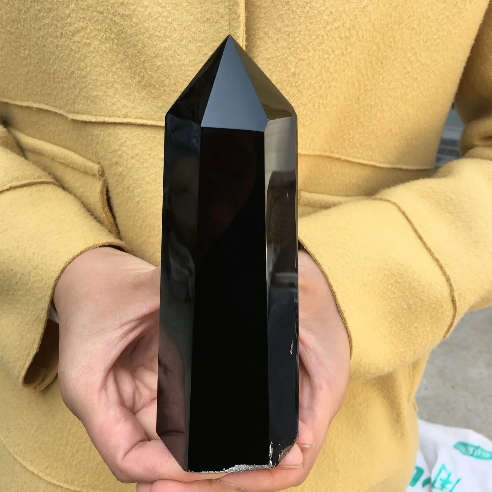 

1PC Natural obsidian obelisk point quartz crystal wand healing 550-600g