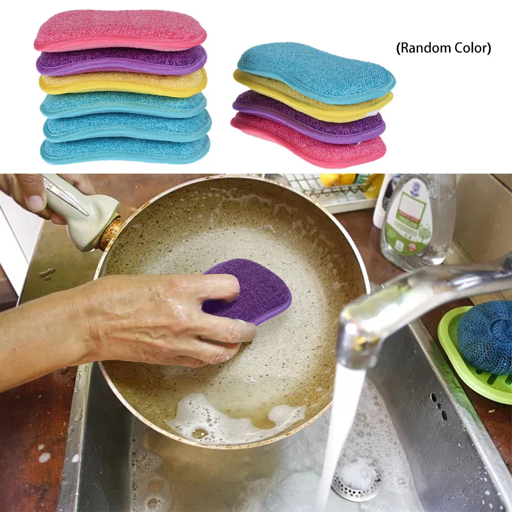 

5pcs Non-scratch Microfiber Scrub Sponges For Washing Dishes Non Stick Pot Cleaning Sponges Housework Tools Kitchen Accessories