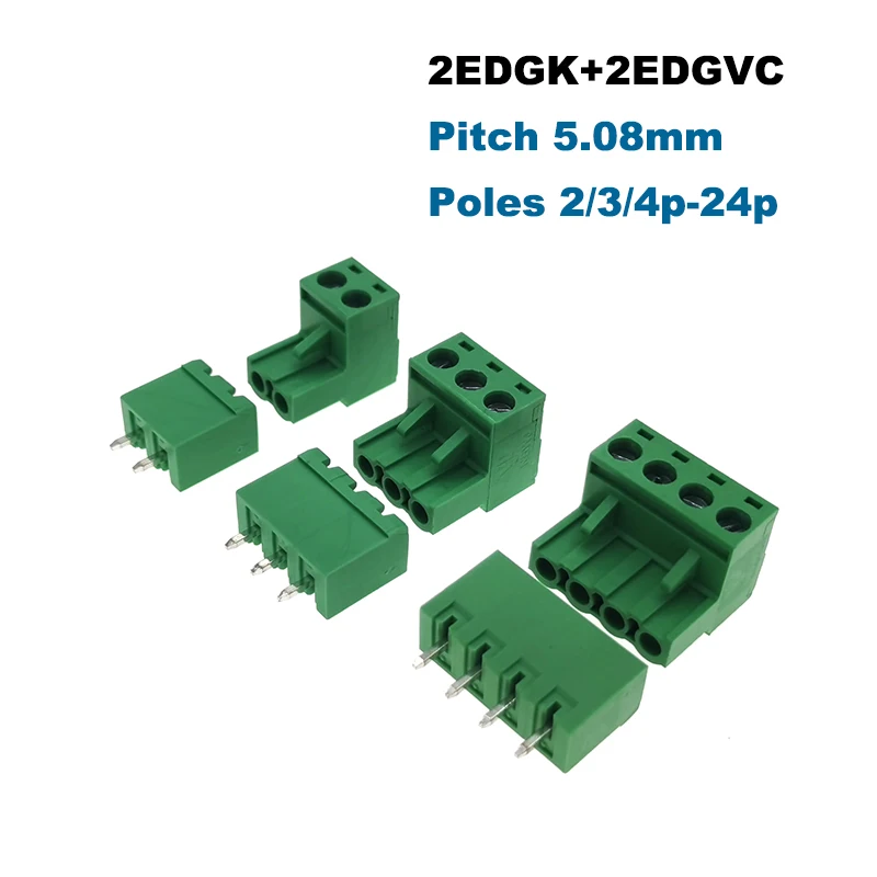 20 шт. шаг 5 08 мм Штекерный PCB винтовой клеммный блок коннектор 2EDGK/VC/RC/V/R разъем
