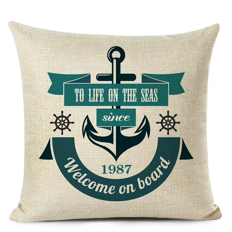 Наволочка для подушки с морским кораблем якорем знаком декоративная льняная