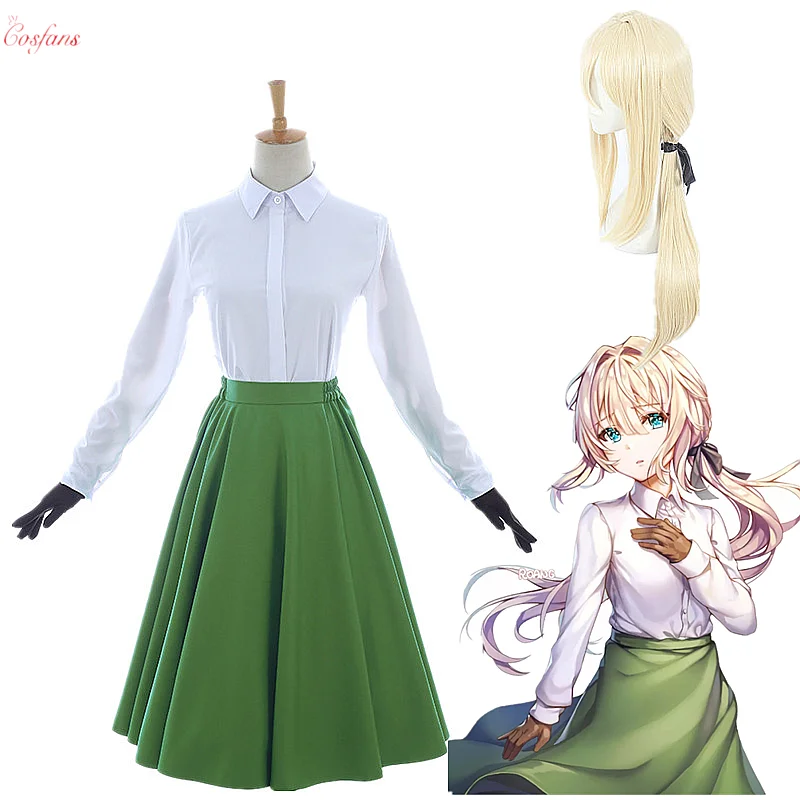 Аниме фиолетовая Evergarden Auto Memory Doll костюмы для косплея белая блузка зеленое платье