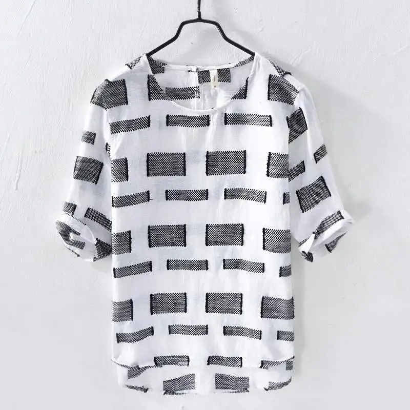 Летний мужской пуловер мужская хлопковая льняная рубашка с коротким рукавом