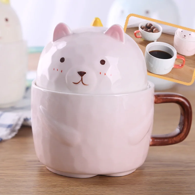 

Creative Cute Water Cup Ceramic Personality Minimalist Large Capacity Coffee Mug with Lid Spoon Girl Gifts Canecas Drinkware