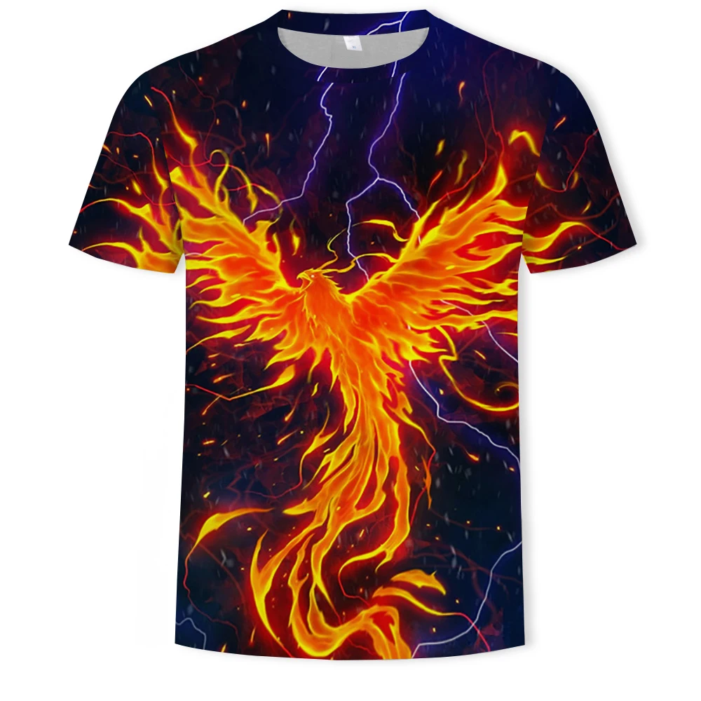 

3D printing men and women all-match casual T-shirt Dragon Phoenix student youth summer loose large size O-neck short sleeve