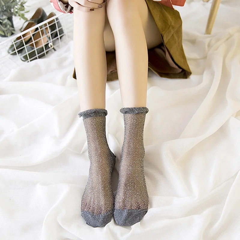 

Ultra-thin Breathable Gold And Silver Silk Invisible Sock Sexy Crystal Silk Transparent Tube Socks