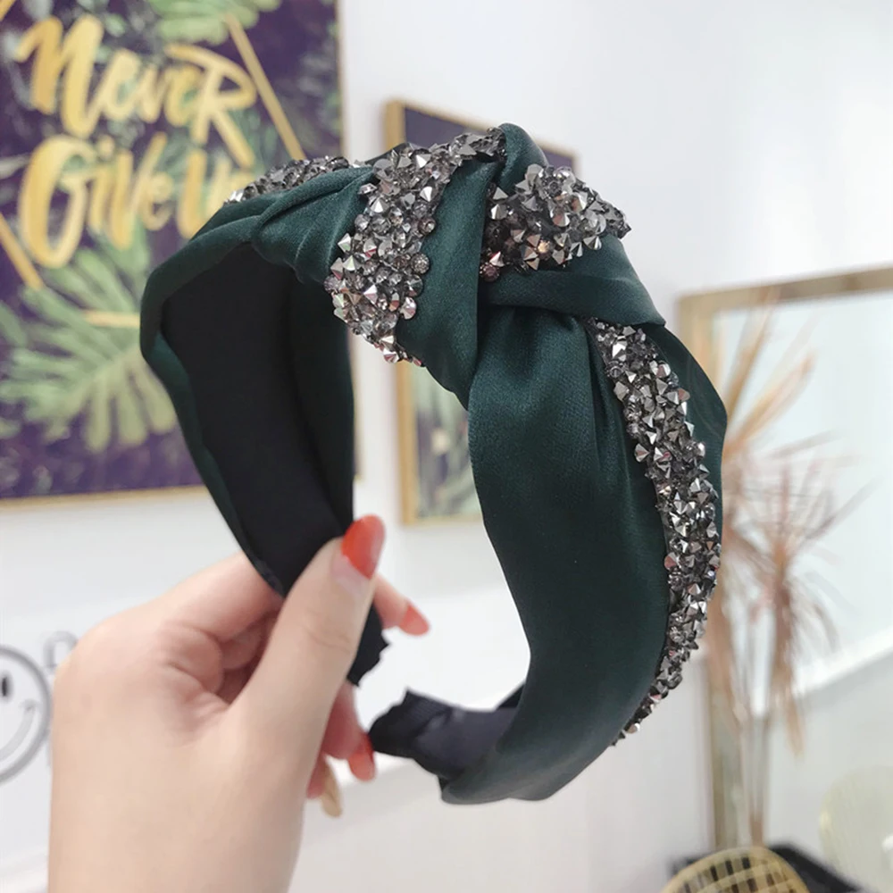 

Fashion Shiny Rhinestone Hairband Women Solid Wide Side Headband Knot Hair Hoop Girls Hair Accessories Headwear