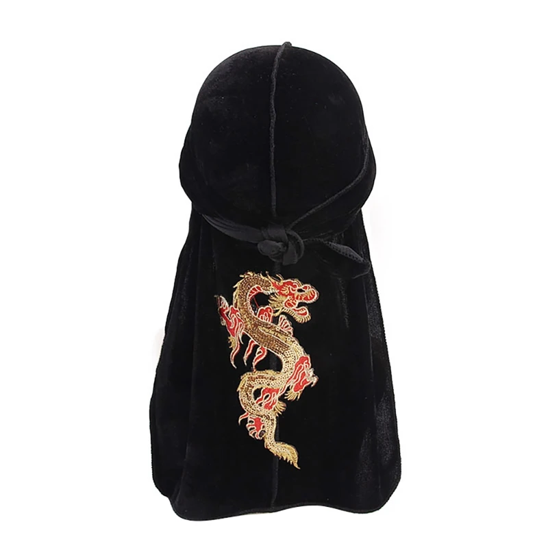 Пляжная шапка с длинным швом принтом китайского дракона бархатная мягкая