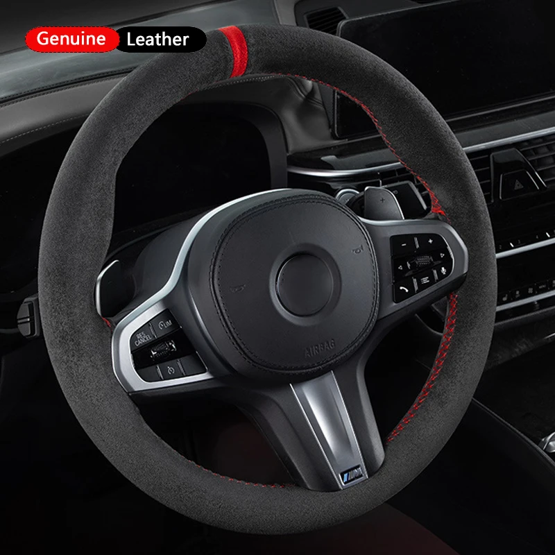 

Чехол рулевого колеса автомобиля подходит для всех сезонов, ультратонкий нескользящий интерьер автомобиля из замши и кожи, с указателем на...