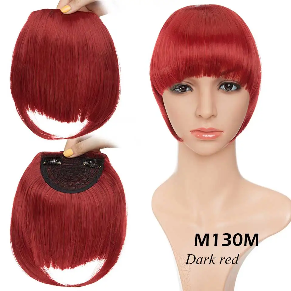 dark red S-noilite, 2 зажима, челка, бахрома, синтетический шиньон, бахрома, волосы для наращивания, черный, коричневый, блонд, шиньон для женщин - Цвет: dark red