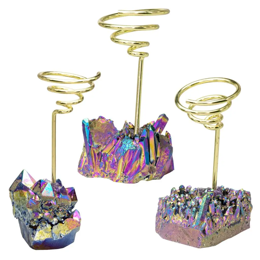 TUMBEELLUWA Plant Stand Holder Natural Rock Quartz Cluster Electroplating Color Crystal Base Garden Home Decoration Ornaments