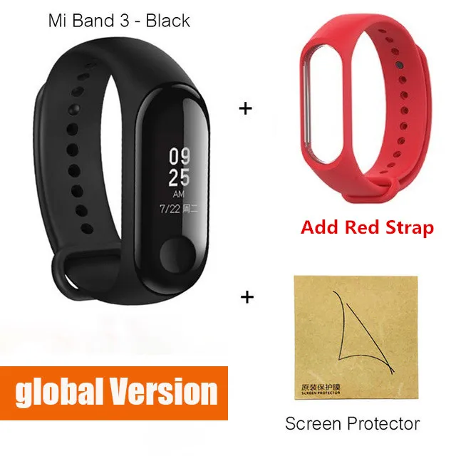 Mi 3 GB red film Xiaomi mi band 3 mi Band 4 новейший музыкальный умный Браслет пульсометр фитнес 135 мАч 3 Цвета экран Bluetooth 5,0 - Цвет: Mi 3 GB red film