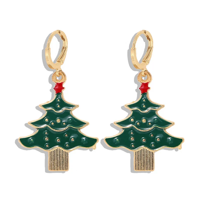 Christmas Tree 10 цветов, новинка, Санта Клаус, Рождественская елка, снежинка, снеговик, женские серьги из золотого сплава, рождественский подарок, ювелирное изделие - Окраска металла: Christmas Tree