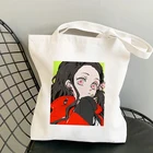 Женские Мультяшные сумки-шопперы Kawaii Kimetsu No Yaiba, японское аниме, рассекающая демонов Сумка-тоут, сумка для покупок, сумка через плечо, Холщовая Сумка