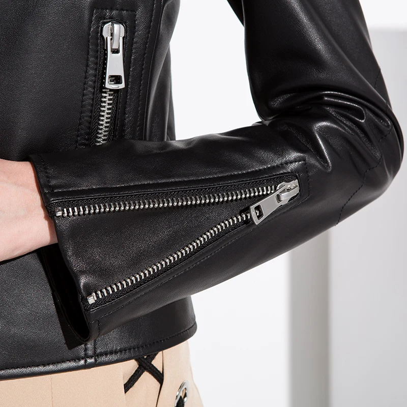 

JCHB 2021 Women's Leather Jacket 100% Sheepskin Coat Female Short Motorcycle Clothes Spring Autumn Fashion Mujer Chaqueta Pph30