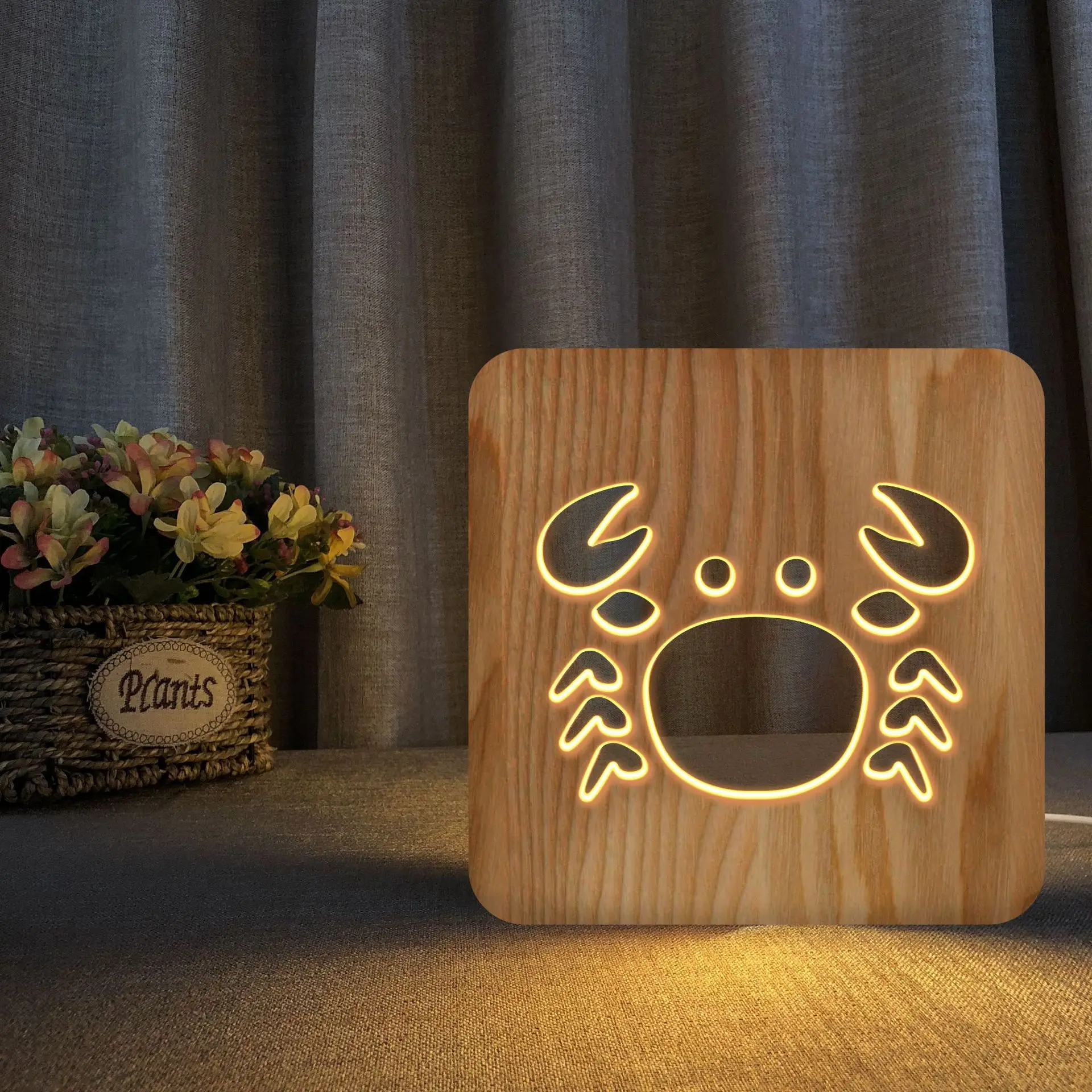 

Wooden Lamp Crab Animal Solid Wood Table Lamp Children's Room Bedroom Decorative Lamp