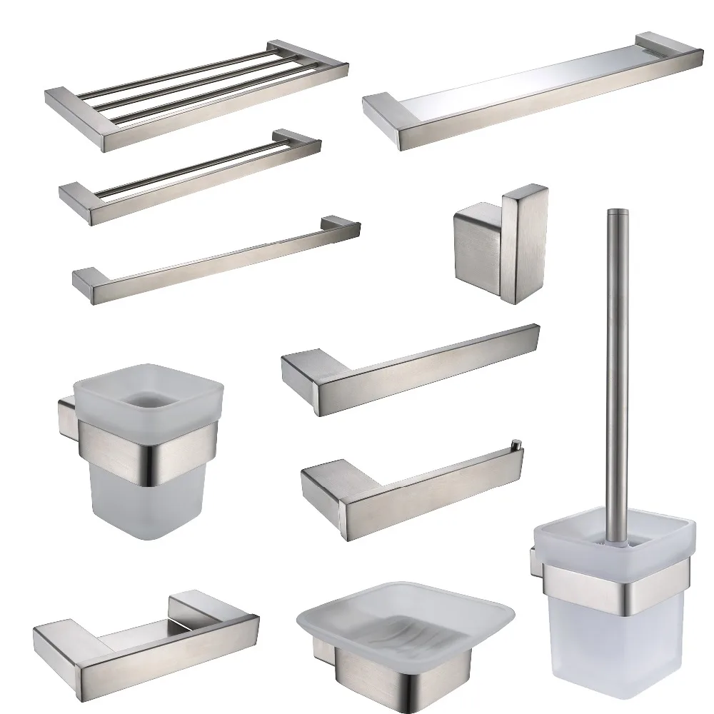 Brushed Nickel SUS 304 Stainless Steel Bathroom Hardware Set Paper Holder Toothbrush Holder Towel Bar Bathroom Accessories