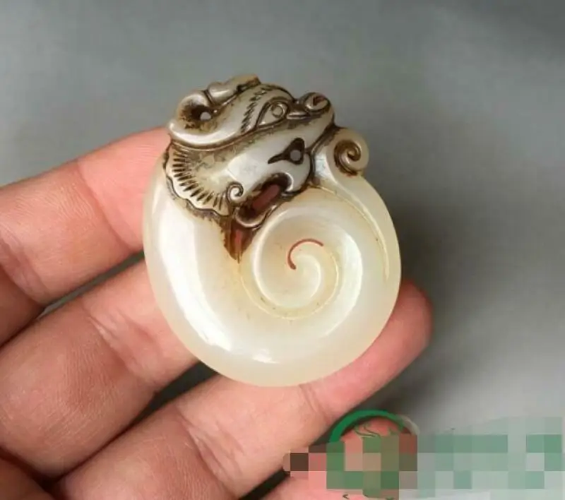 

Antiques Collectionold Jadeware Han White Jade Dragon Pendant Objects