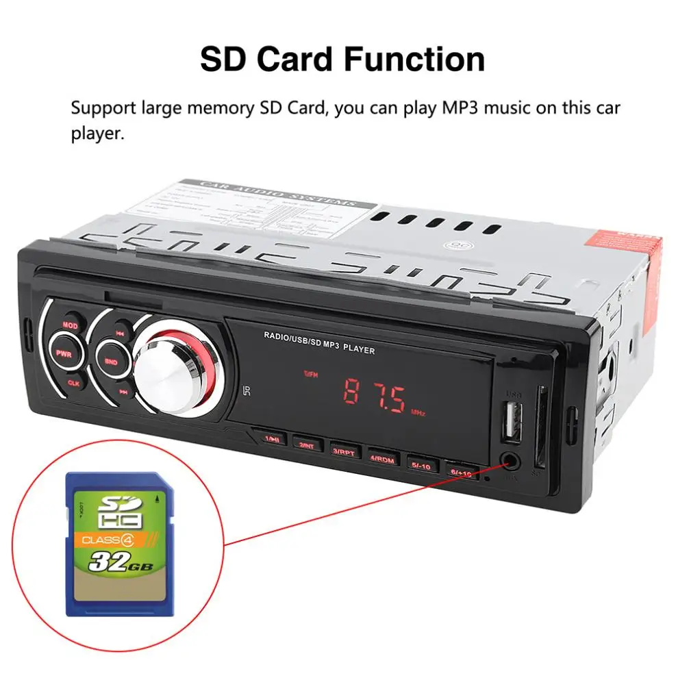 In-Dash 1 DIN светодиодный дисплей Авто Радио стерео аудио плеер FM Aux вход приемник