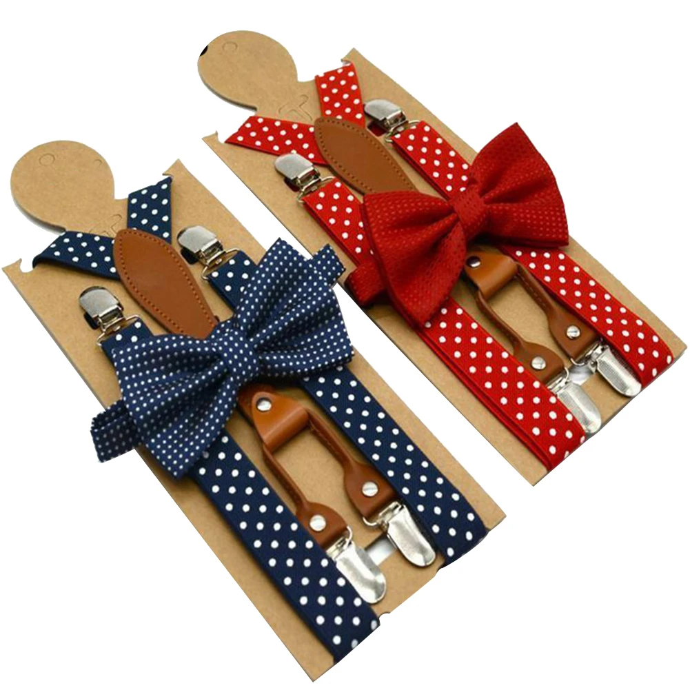 

Elastic Navy Red Adult Clothes Accessories Suspender Braces 4 Clip Alloy Button Wedding Adjustable Polka Dot Bow Tie Party