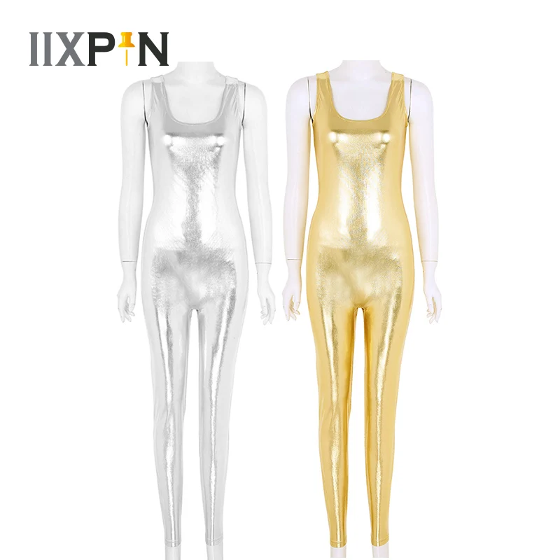 Женский Блестящий металлический Купальник для танцев одежда без рукавов u