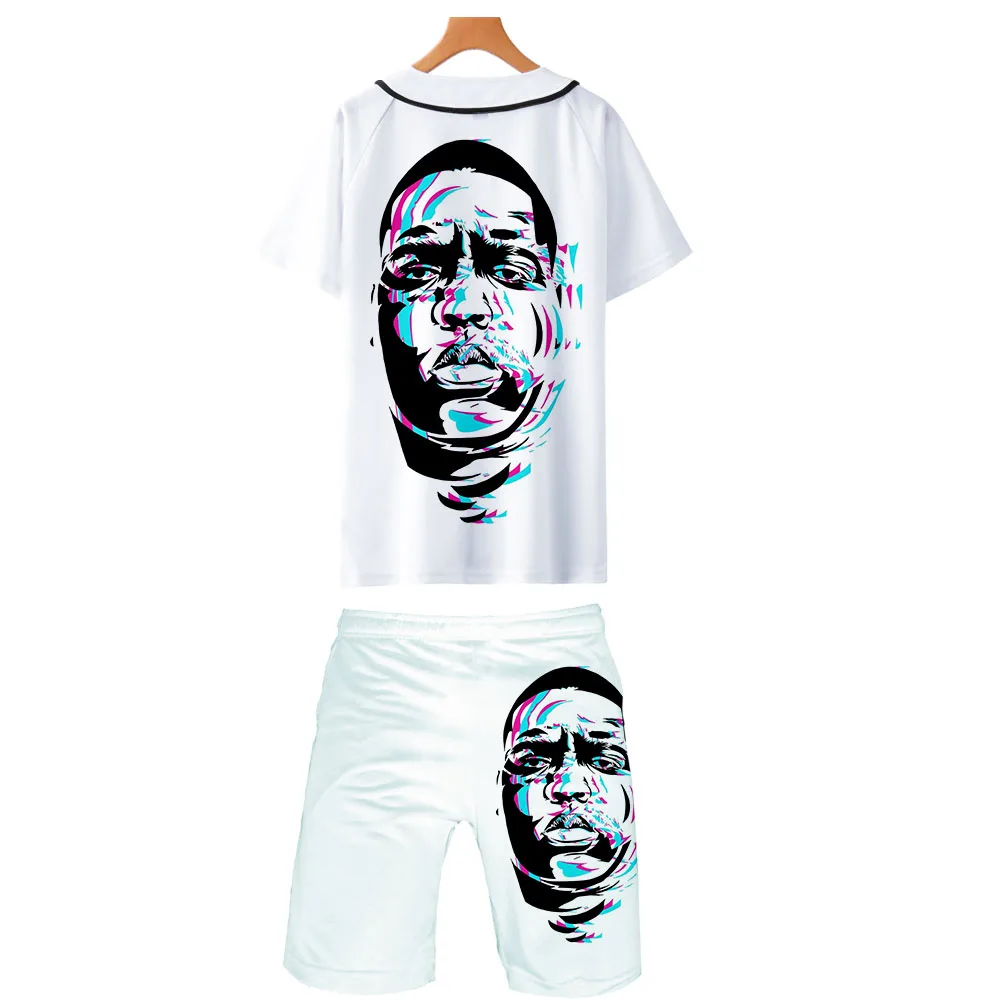 

3D Print B.I.G Rapper Cool Men Harajuku Summer men's Sets Beach Shorts+Baseball T-shirt Short Sleeve Multicolor Streetwear Sets