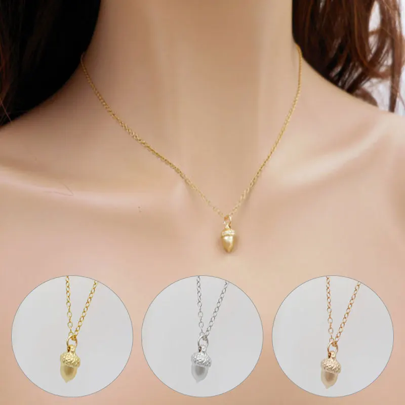 

Small Acorn Pinecone Necklace Cute Minimalist Cartoon Oak Pine Cone Nature Forest Fruit Nut Tear Drop Pendant Chain Necklaces