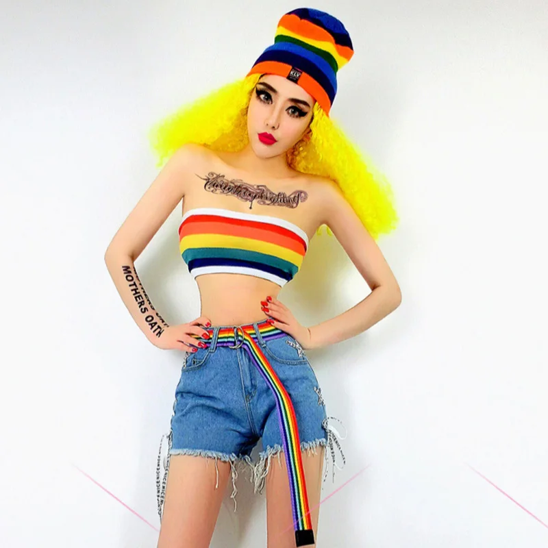 Женская одежда для джазовых танцев Bar Dj яркие полосы верхний костюм выступлений