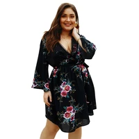 summer bandage dress fat mm women aesthetic oversized plus size beach flower print elegant black red a line v neck sexy clothes