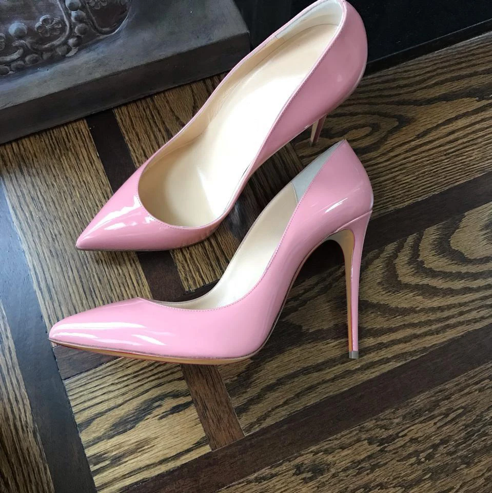 

Free shipping fashion women Pumps lady Pink patent leather Pointy toe Straight high heels shoes 10cm 8cm Stiletto heeled