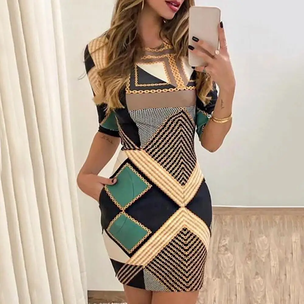 Мини-платье в стиле ретро с принтом женское модное платье высокой талией