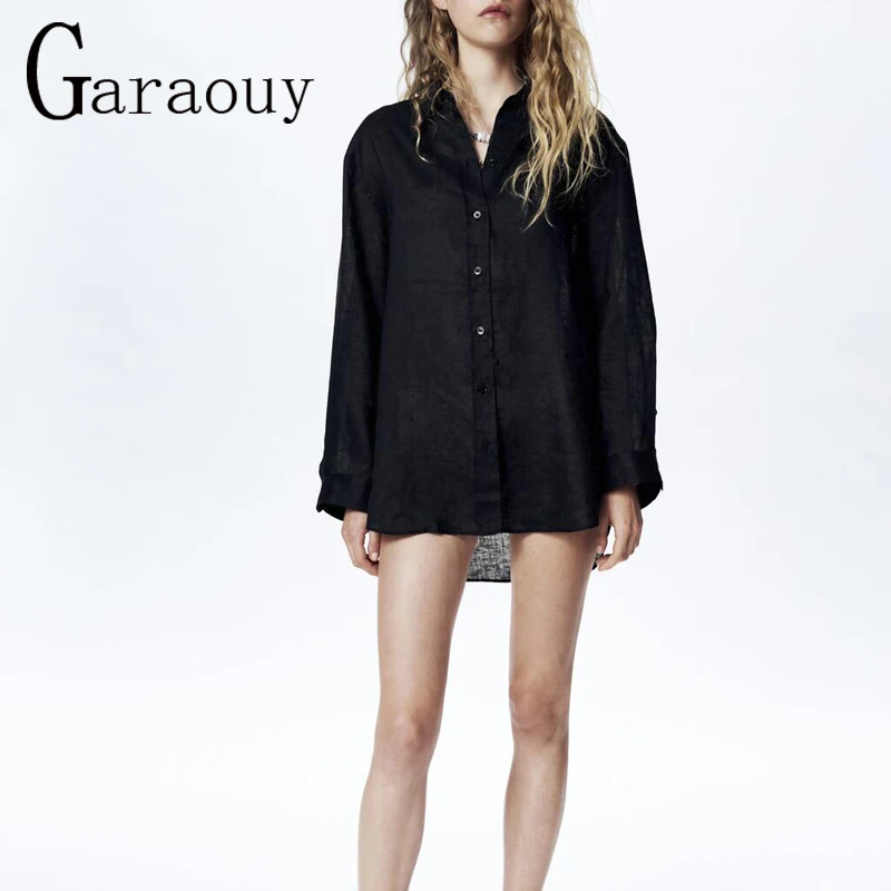 

Garaouy 2021 New Women Spring Autumn Pure Color Single Breasted Blouse Casual Wild Temperament Was Thin Loose Linen Shirt Jacket