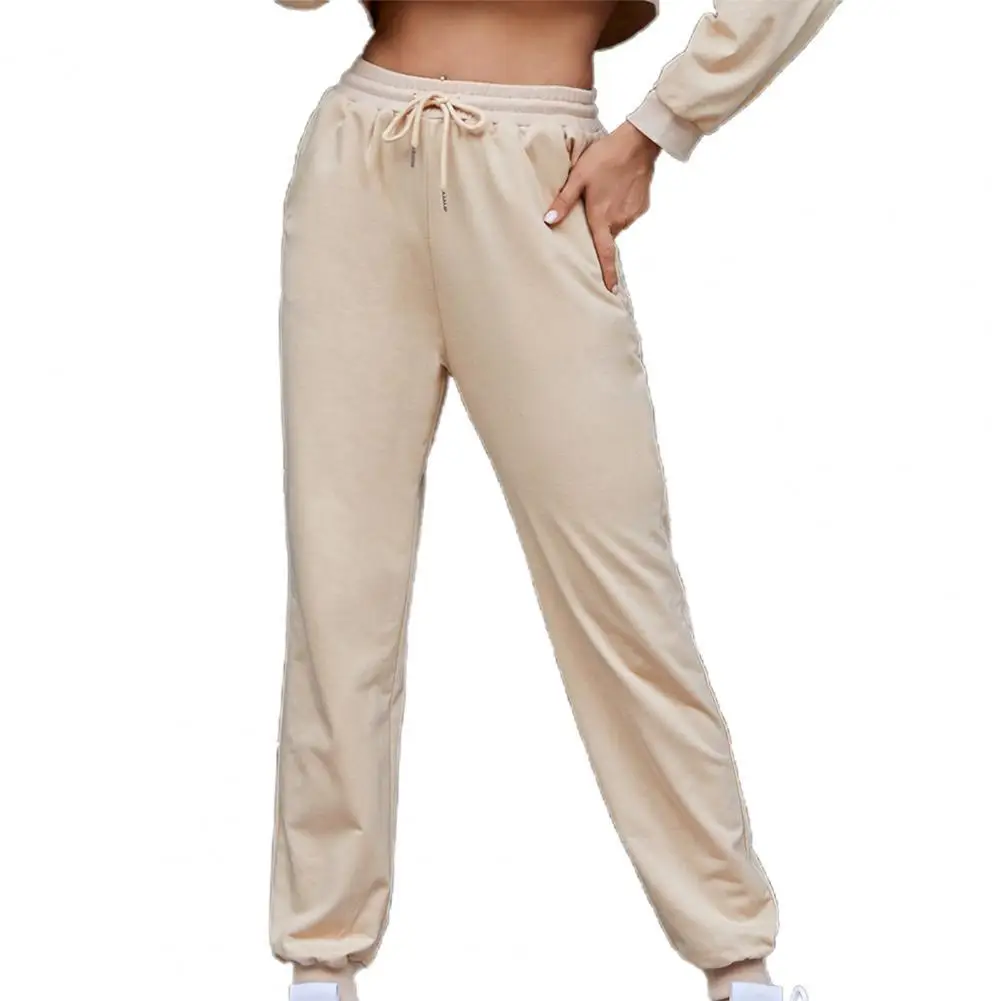 

Women Fashion Casual Pants Solid Color Drawstring Spring Elastic Waist Ankle Tied Long Trousers Streetwear Daily Sports