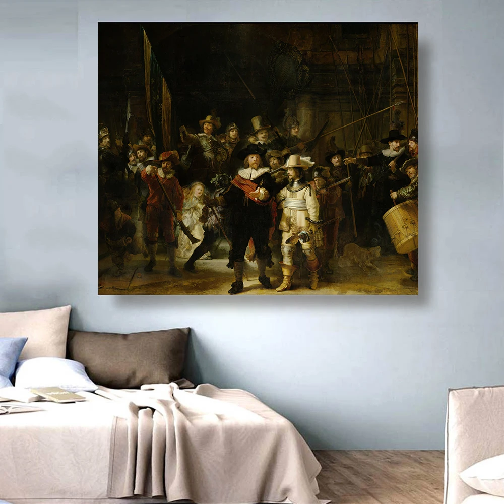 Citon Canvas Rembrandt Night ночные часы Poster художественная картина маслом постер