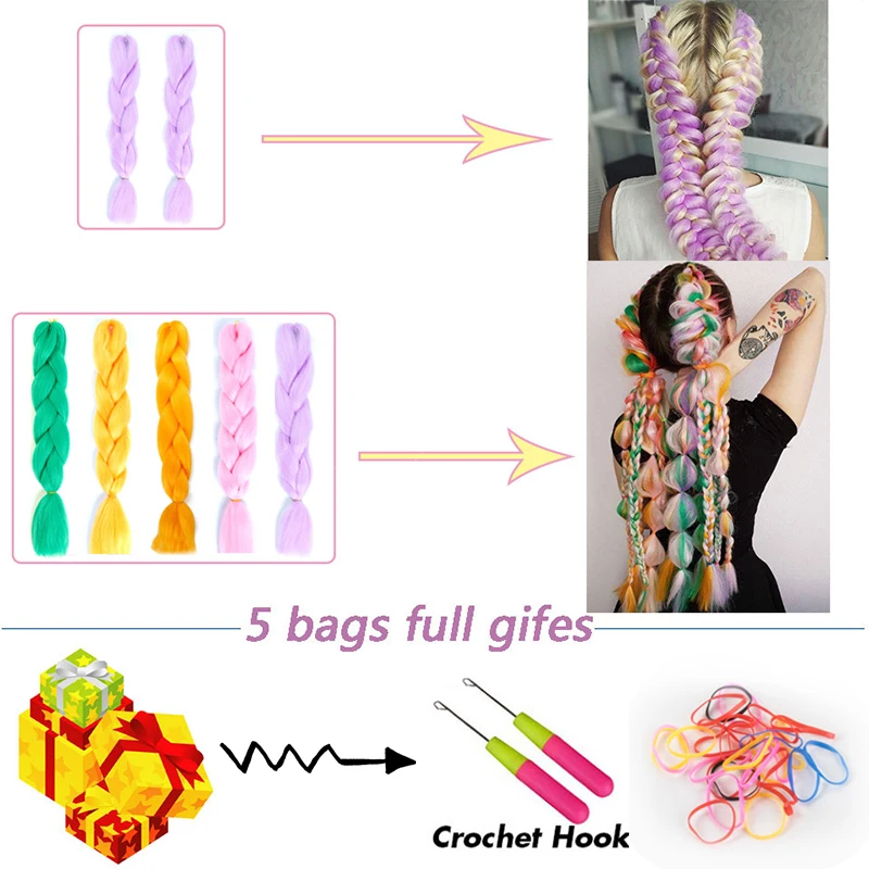 AILIADE 24 дюйма Омбре Бежевые Белые фиолетовые плетеные волосы синтетические