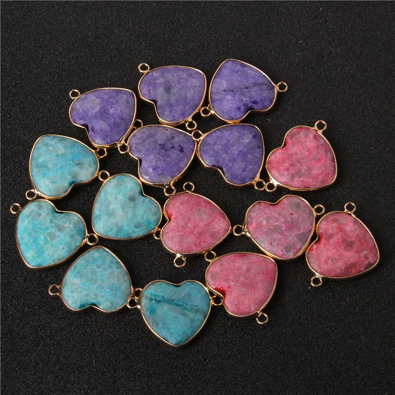 

1pcs Matte Natural Chalcedony Stone Pendant Connector Pink Blue Purple Beads Charms Pendants for Jewelry Making Supplies 34x25mm